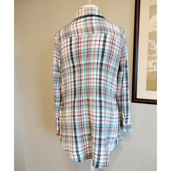 Soft Surroundings Womens M Emerson Plaid Tunic Shirt Roll Tab Sleeves Multicolor - Picture 2 of 10